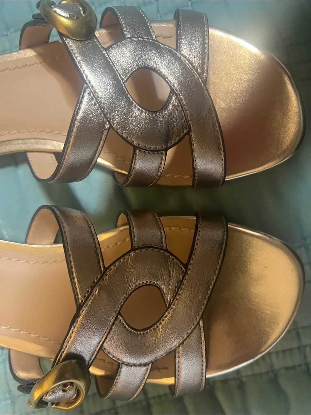 Coach Metallic gold Strappy Slide Sandals new with box